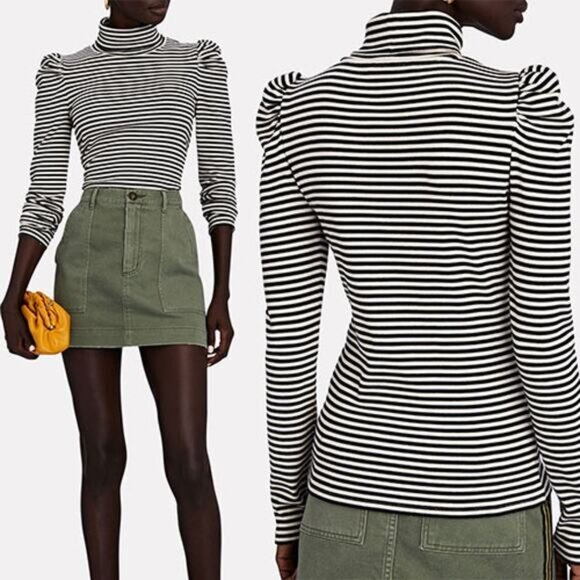 NEW Veronica Beard Cedar Striped Cotton-Blend Black & White Turtleneck Sweater - Picture 1 of 7